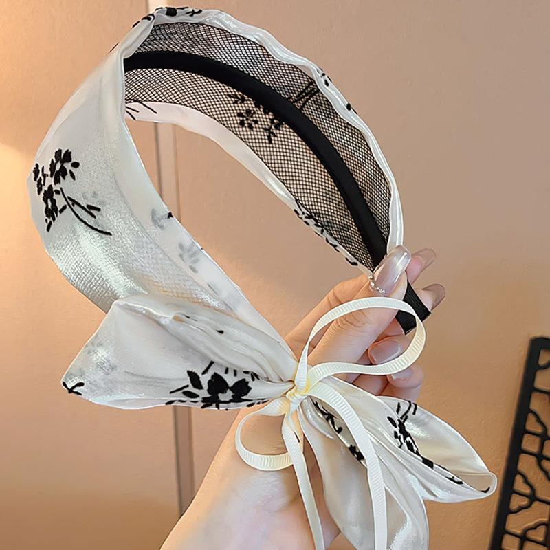 

Атласная повязка на голову в китайском стиле с широким краем и бантом, повязка-обертка, милая элегантная лента, аксессуары для волос абрикосовый