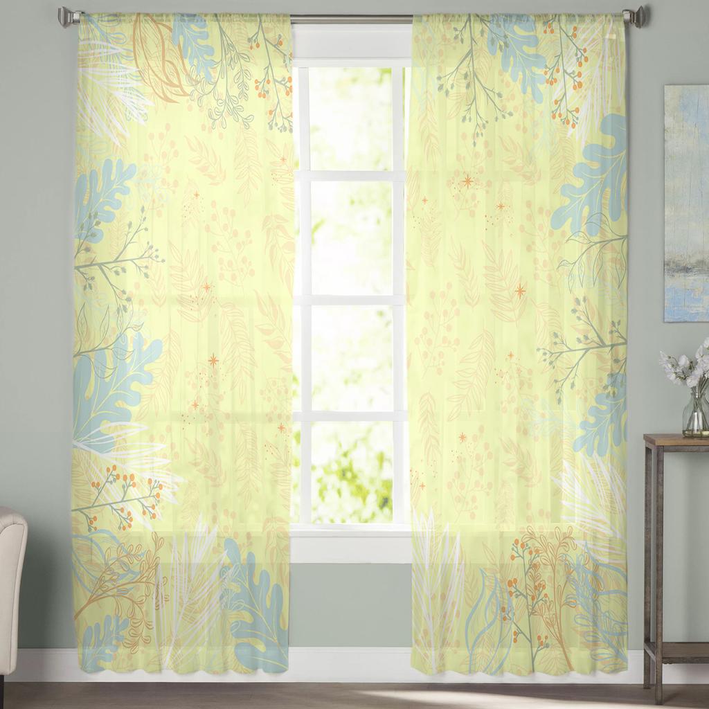 Plant Leaves Flower Branches Minimalist Voile Sheer Curtains Living Room Window Tulle Curtain Kitchen Bedroom Drapes Home Decor