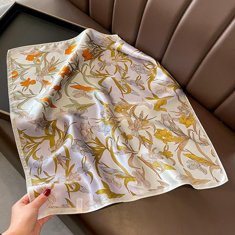 Spring and Autumn 53cm silk floral small square scarf mulberry silk decorative small scarf professional square scarf silk scarf women 53*53cm
