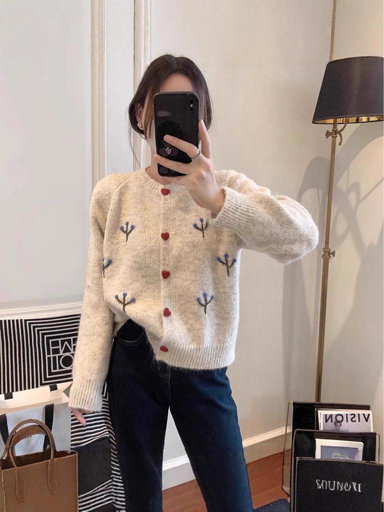 Exquise Retro Gebreid Vest met Liefdeshartknoop voor Dames