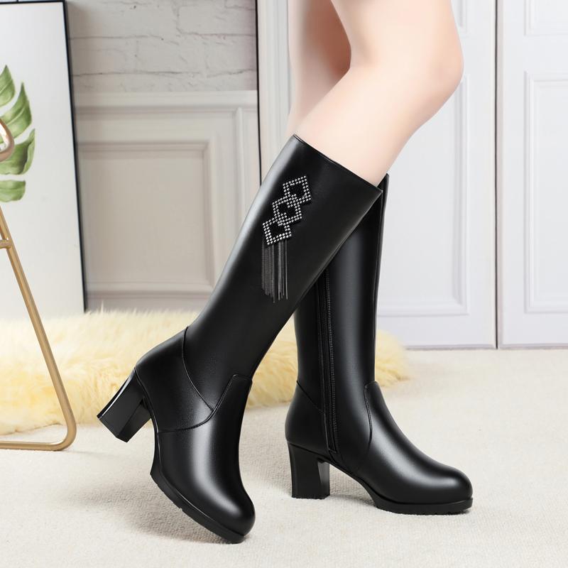 Fashion GKTINOO Women's Boots High Heel Winter Genuine Leather Natural Wool Warm Women Long Boots 2025 New Tassel Mid-Calf Boots Ladies