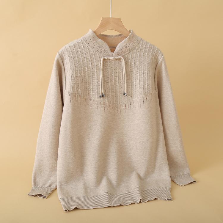 Mom's New Style Long-sleeved Sweater for Autumn and Winter, Middle-aged and Elderly Women's Tops, Fashionable Slim Base Shirt