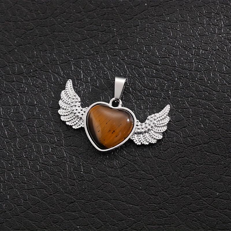 European & American Natural Stone Angel Heart Pendant with Wings