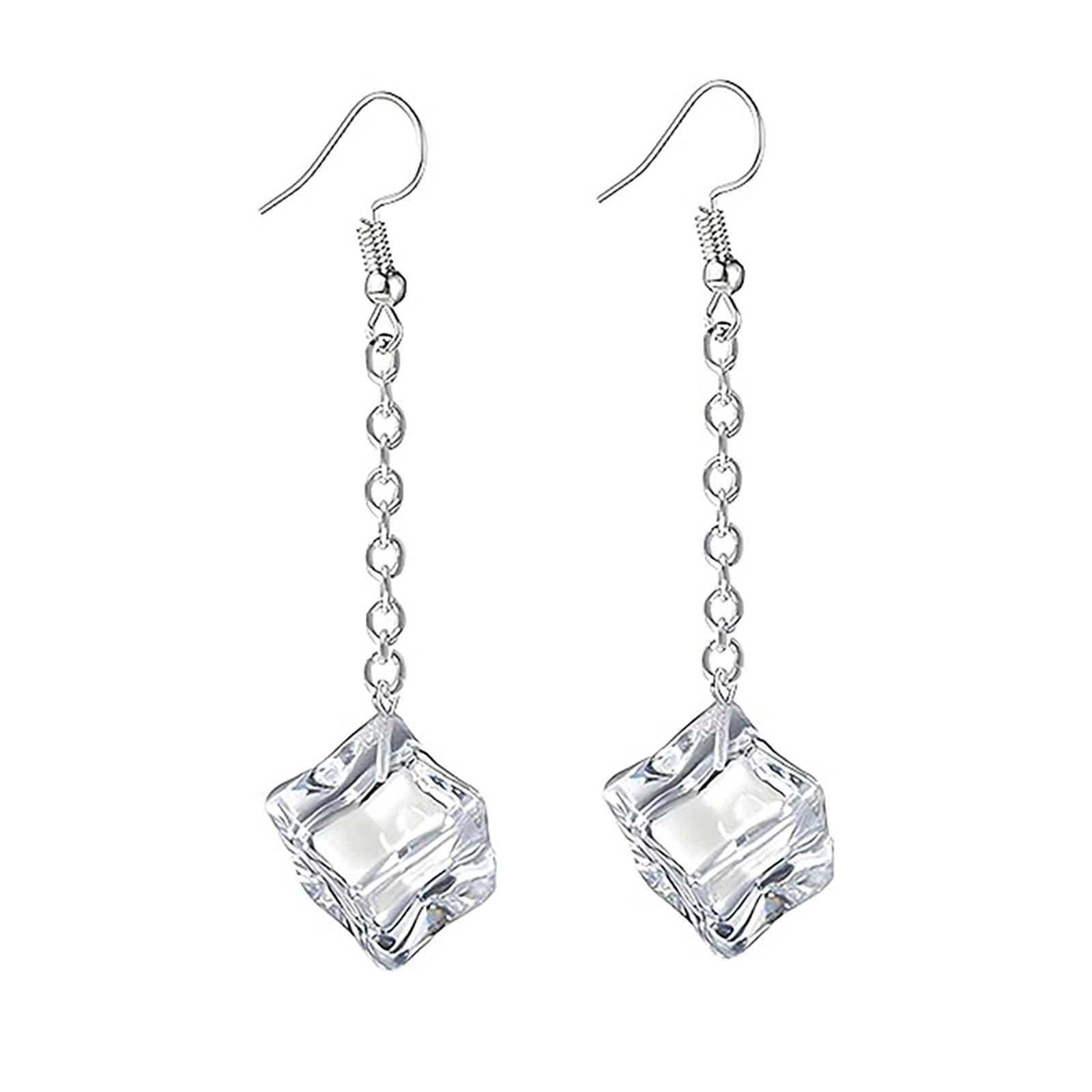 

Прозрачные серьги в форме хрустального льда, геометрические крючки, высококачественные аксессуары One Size