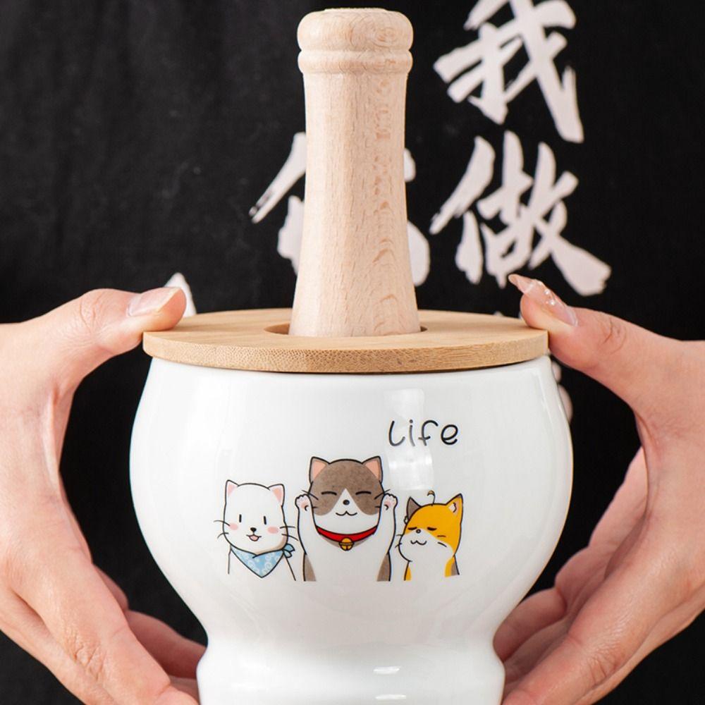 Ceramics Garlic Grinding Jar Cartoon Spices Mill Kitchen Gadgets Garlic Masher  Seasoning