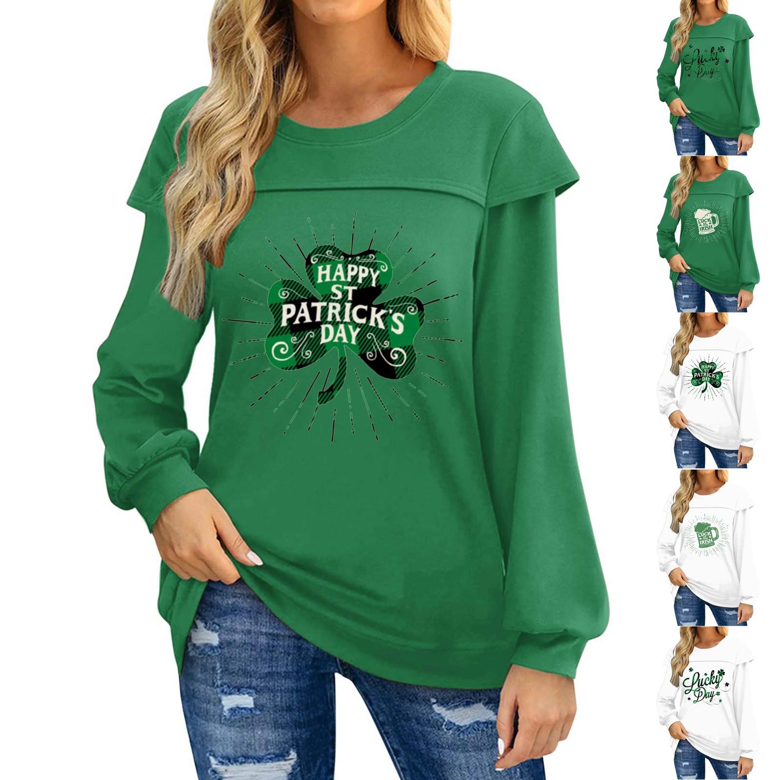 

Женский повседневный пуловер с длинными рукавами и круглым вырезом с принтом ко Дню Святого Патрика, свободный топ