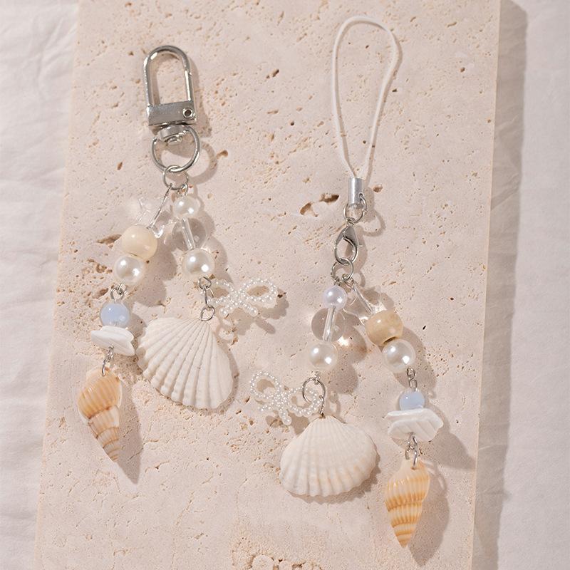 Fashion Ocean Style Shell Pearl Bag Pendant Keychain Conch Mobile Phone Lanyard Car Key Jewellery Women's Backpack Accessories