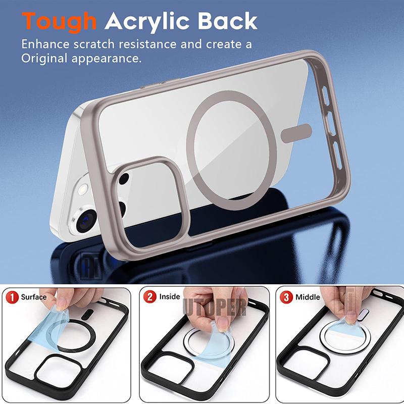 

Luxury Thin Slim Transparent Non Yellowing Case for iPhone 16 15 14 13 12 11 Pro Max Plus Magnetic Magsafe Protect Hard Cover For iPhone 12