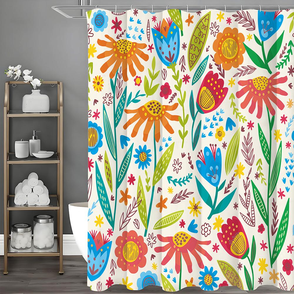 

Colorful Cartoon Flower Shower Curtain, Bathroom Decorative Shower Curtain, Waterproof Shower Curtain with Hooks 90*180cm