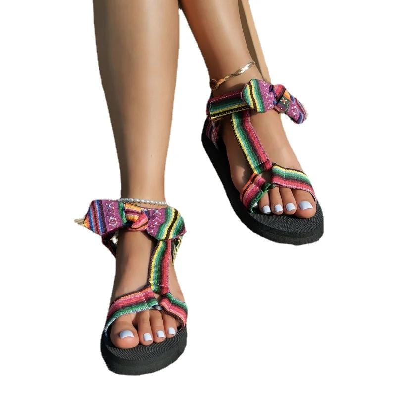 Mode 2024 Damenschuhe Marke Schnürsandalen Damen Mode Leopardenmuster Freizeitsandalen Damen Heißer Verkauf Schmetterlingsknoten Flache Sandalen