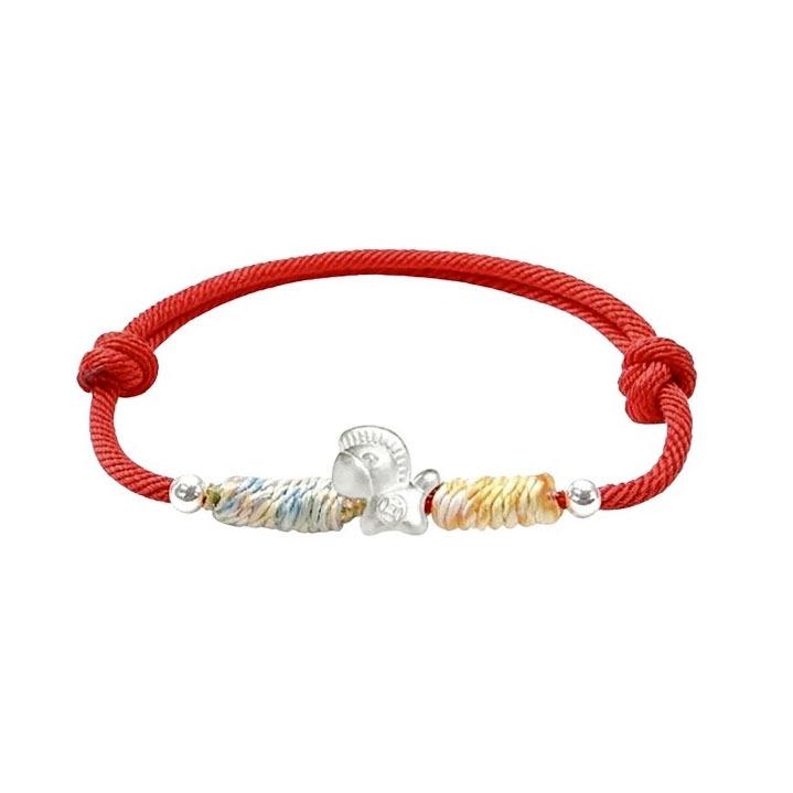 S999 Sterling Silver Horse Year Wealth Bracelet - Red Hand Rope Gift ярко-красный