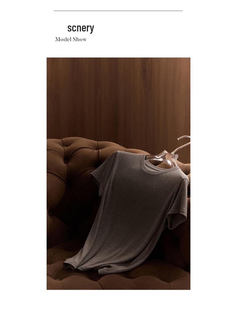 Tanglecel Tencel Silk Elastic Round Neck Short Sleeve Mulberry Silk T-Shirt for Spring & Summer