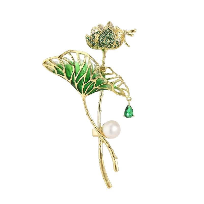 

1 шт. Ювелирные изделия в виде цветка лотоса, подарки, брошь, роскошный цветок лотоса для женщин, девушек, жемчужная брошь, эмаль в китайском стиле