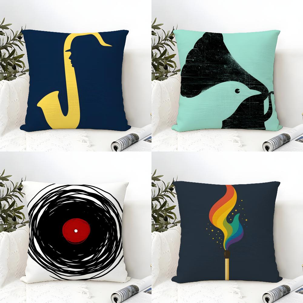 Linen Cushion Covers For Decorative Sofa Home Pillows Case Car Chair Pillows Cases Abstract Realistic Musical Note Pattern