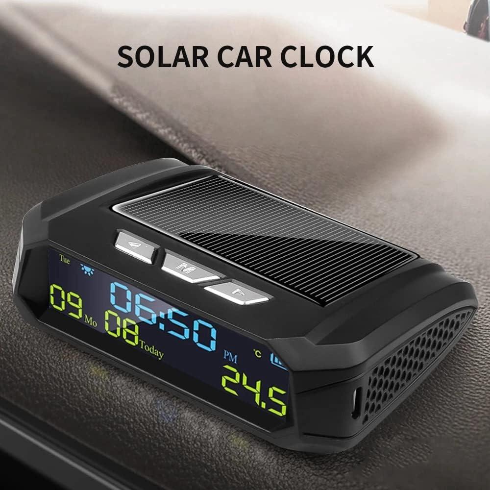 Car Solar Digital Clock with LCD Time Date Temperature Display In Car for Decorating Personal Car Parts Outdoor
