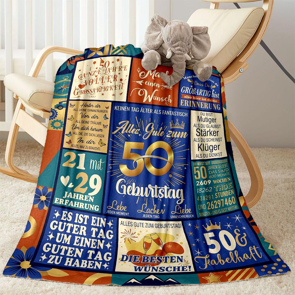 Happy 50th Birthday Quotes Blanket Comfortable Perfect for Livingroom Office Chair Bed All-Season Use Modern Style Best Holiday Gift for Friends Famil