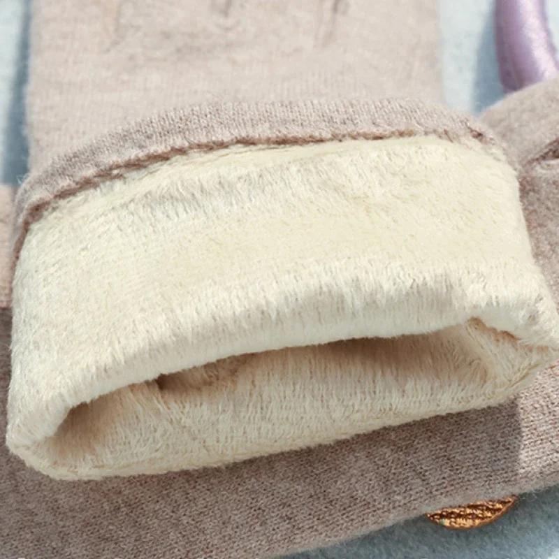 Touch Screen Gloves Women Cashmere Gloves Outdoor Fashion Autumn Winter Cute Furry Warm Mitts Full Finger Mittens Female Gloves
