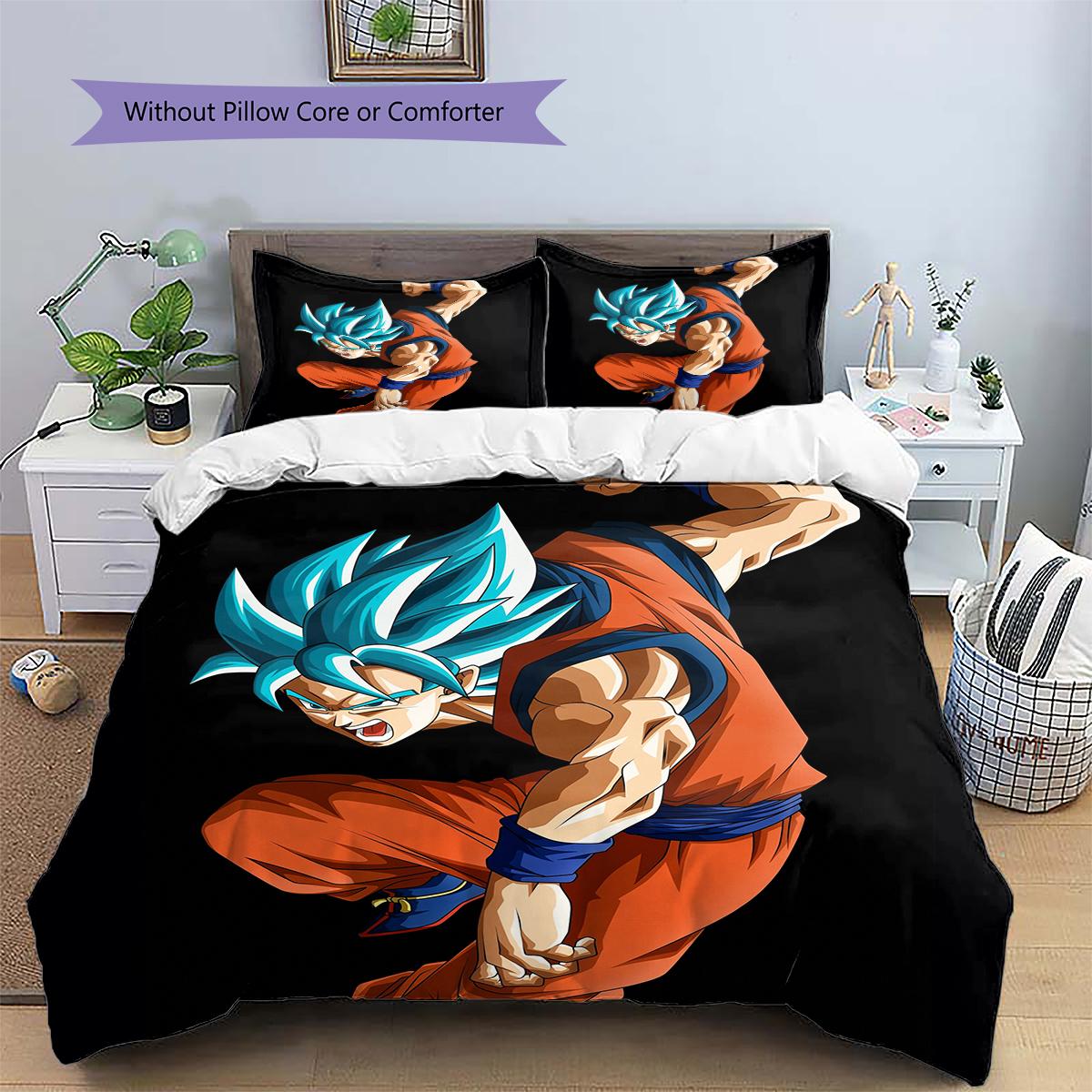 Son Goku Cartoon Illustration Pillowcase, Dragon Ball Cartoon Home Decor, Gift for Dragon Ball Fans 135x200cm