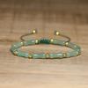 Green Aventurine Bamboo Bead Bracelet – Gold Accent Adjustable Dainty Jewelry, Prosperity Luck Gift for Women