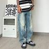 JYL Men's  Blue Jeans Spring Summer Loose Wide-Leg Draped Straight Denim