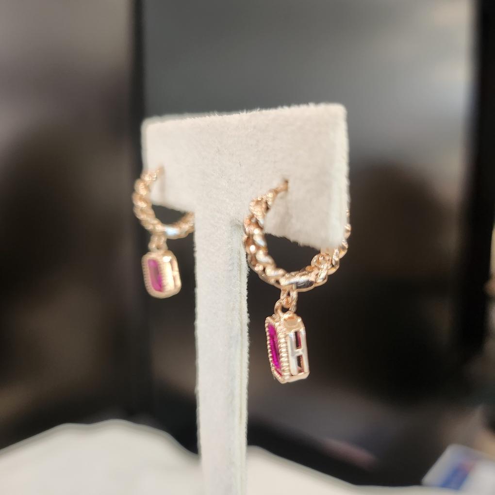 ARTRIA Ruby Simple E Mini Square Decorative Slim Earrings JTONERIN0010RBF