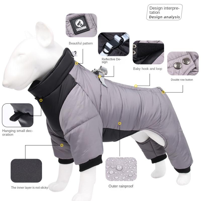 Dog Jacket Warm In Autumn and Winter Cover Belly Pet Cotton-padded Reflective Padded Dog Cotton-padded Jacket Outdoor Waterproof Clothing.