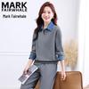 MARK FAIRWHALE Women's Fake Two-Piece Polo Sweatshirt Tracksuit
