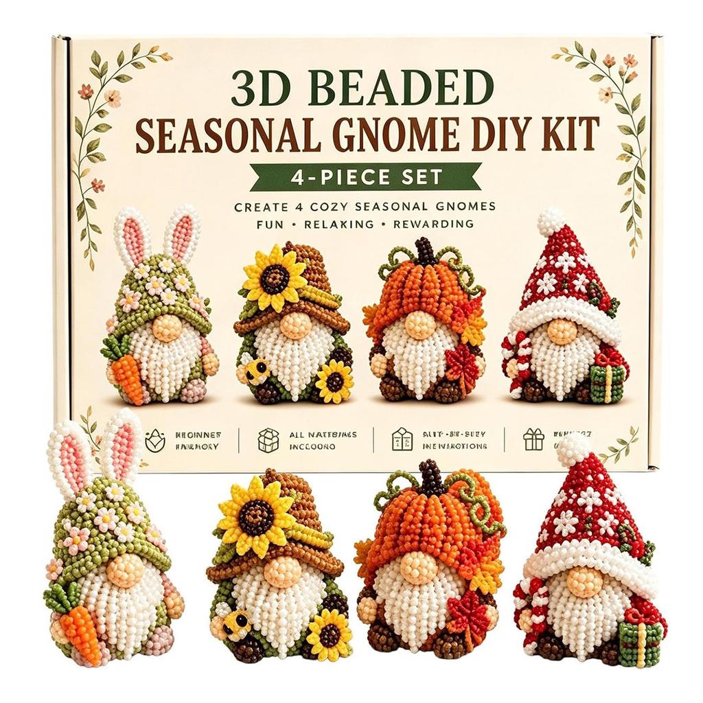 DIY 3D Gnome Bead Embroidery Set Complete Accessories Beadwork Crafts Kit for Crafting Enthusiasts Girls Women Teens Adults