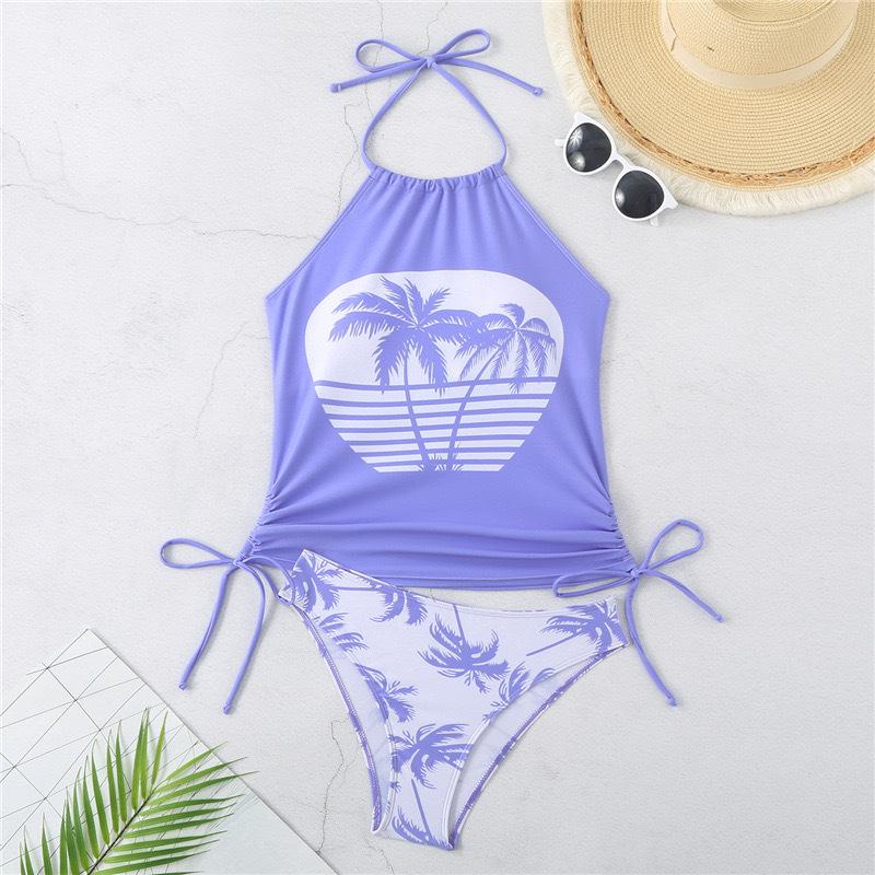 Damen Halter-Tankini-Set "It's a Good Day to Drink on a Boat" Aufdruck Zweiteiliger Badeanzug mit seitlich zu bindendem Unterteil