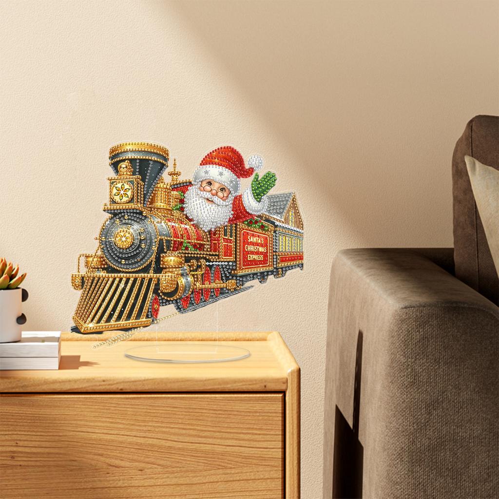 2D Flat Print Xmas Train And Santa Claus DIY Table Top Diamond Painting Ornament