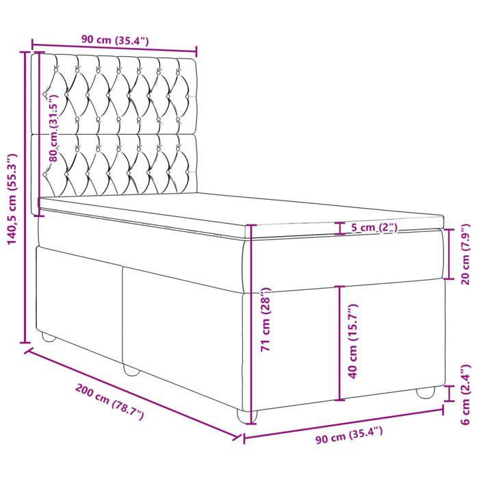 VidaXL Slat Bed Base with Mattress Dark Grey 90x200 Cm Fabric 3293471