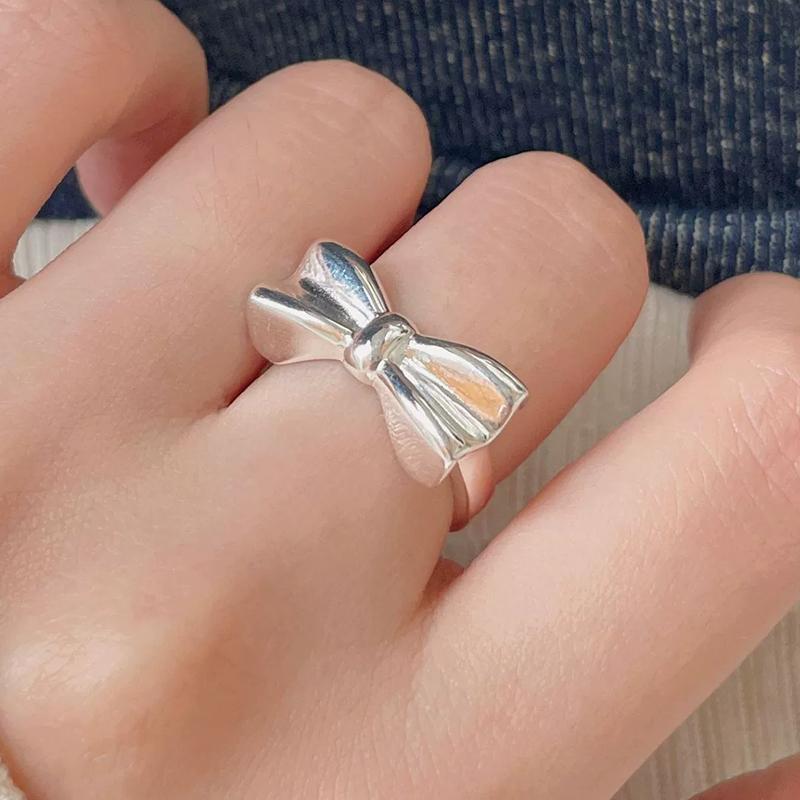 PANJBJ   CopperBowknot Ring for Women Love Heart Minimalism Sweet Romantic Adjustable Jewelry Gift Dropshipping
