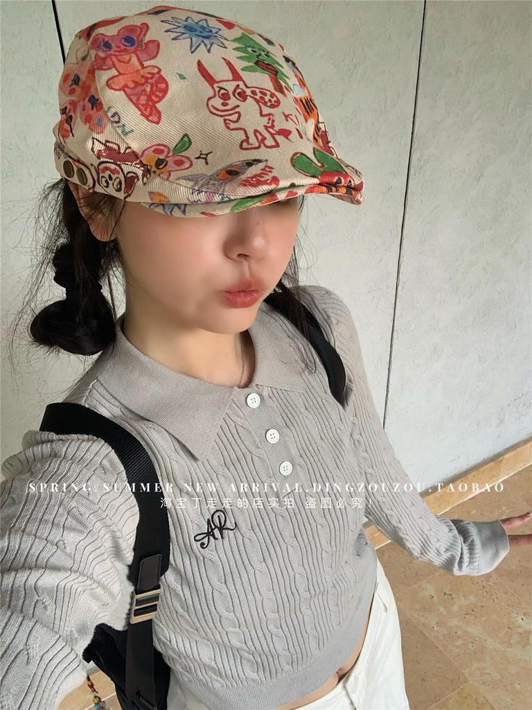 Japanese Graffiti Retro Beret: Cute, Thin, and Versatile Painter Cap for Women - Trendy Spring/Summer Style.