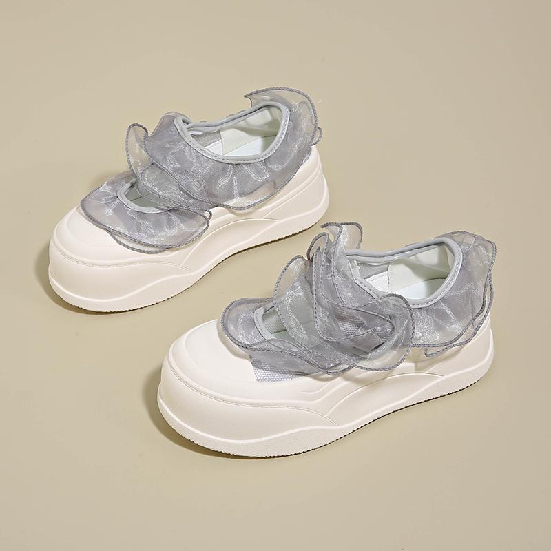 

CRLAYDK Сладкие кружевные лоферы для женщин Толстая подошва Летние на липучке Для ходьбы Нарядные Слипоны Повседневные Милые туфли на платформе для девочек 35