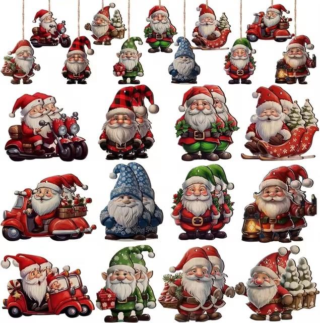 12 of 24 Stuks Creatieve Houten Kerstkabouter Ornamenten Kleine Hangende Boom Decoraties Houten Plaquette Set 24PCS