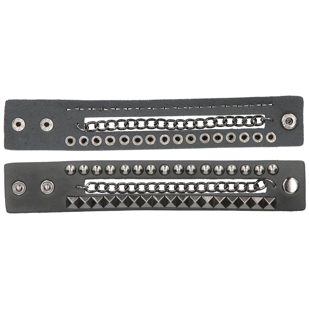 2 stk. punk armbånd vintage flerlags nagle motorsykkel imitert skinn mansjettarmbånd