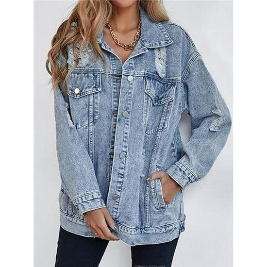 Giacca di jeans oversize strappata da donna stile boyfriend saldi