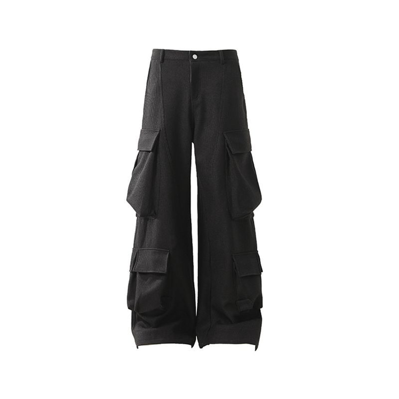 Men's American-Style Textured Silhouette Knife-Cut Pants, Unisex Spring and Autumn Multi-Pocket Workwear Casual Pants, Wide-Leg Straight Long Pants