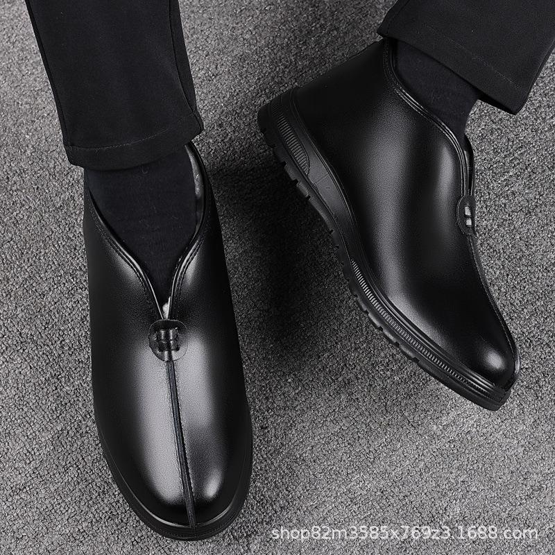 Altes Peking weiches Leder dickes Haar verdickte Baumwollschuhe Herren alte Schuhe Winter Samt warme Baumwollschuhe