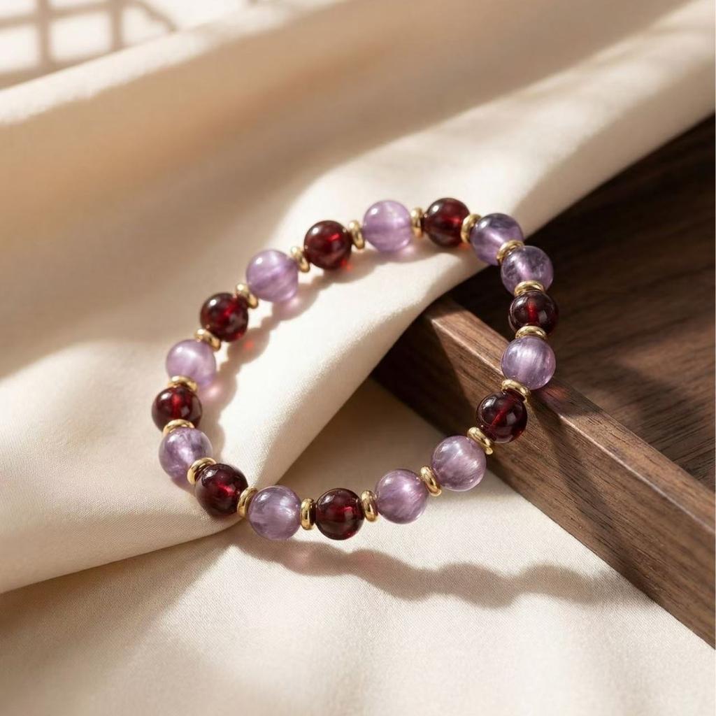 Purple Jade Fragrant Nine Purple Fire Natural Garnet Amethyst Bracelet Simple Versatile Women's Jewelry