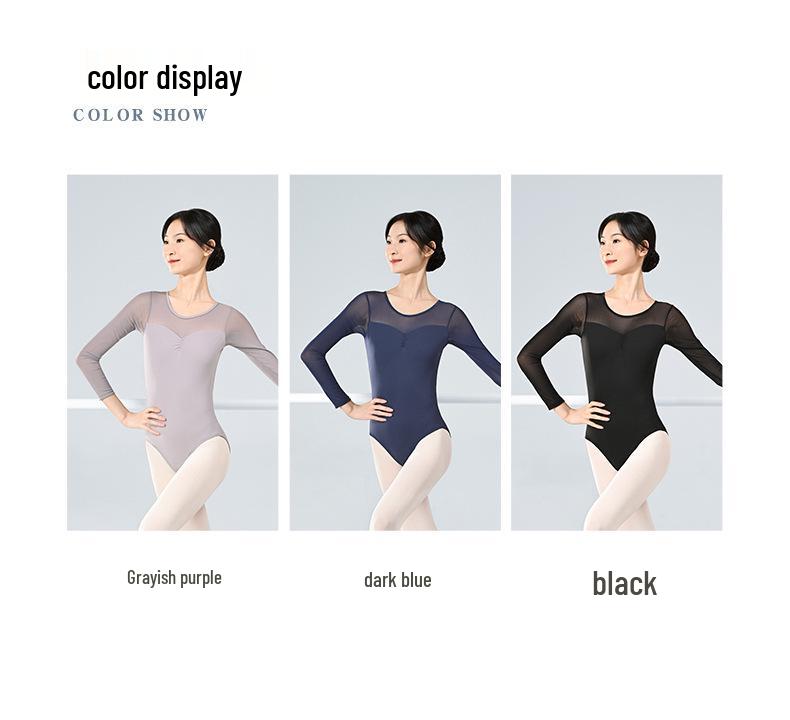 Adult Ballet Dance Exam Costume with Mesh Splicing, Yoga Long Sleeve, High Hip Design.