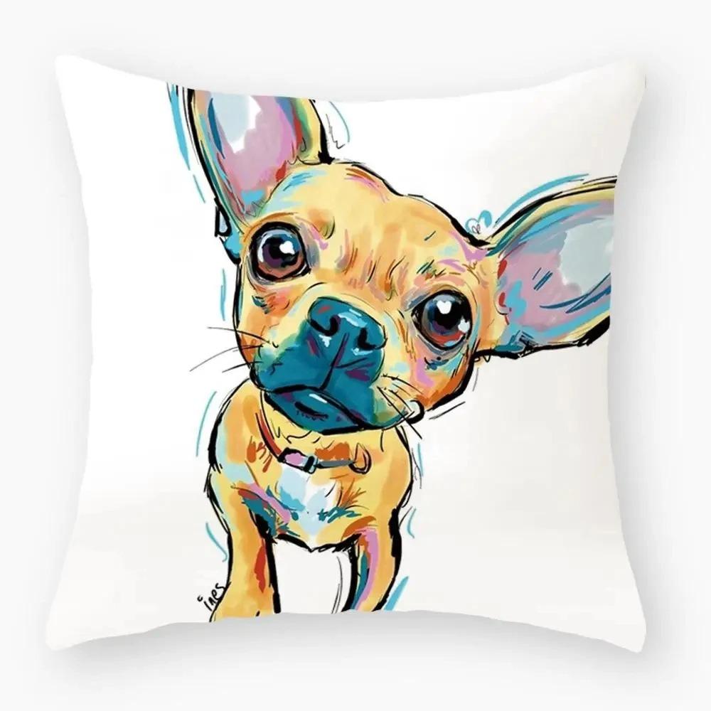 Cute Dog Yorkshire Pug Pillowcase Decoration Cartoon Pug Bedroom Cushion Cover Suitable For Sofa Home Super Soft Cushion Cover
