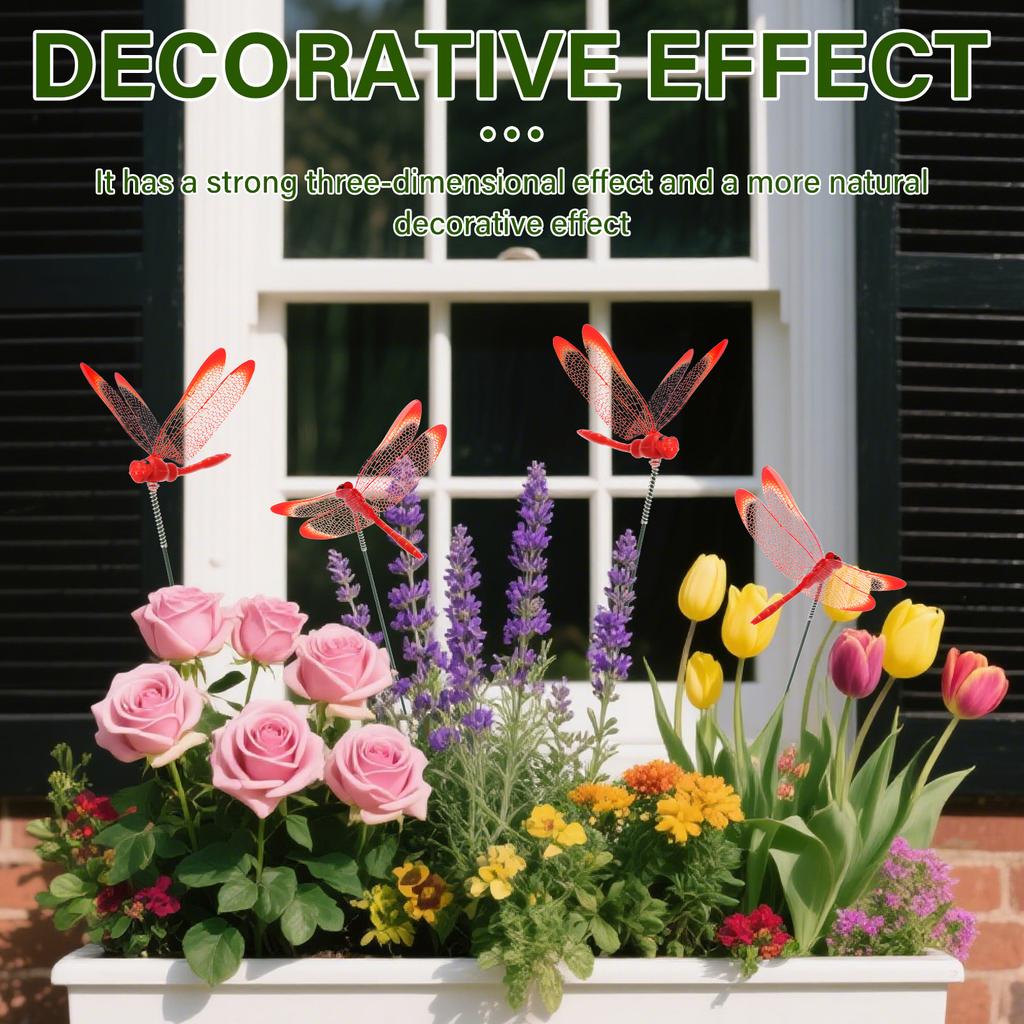 50 Pcs Garden Dragonfly Stake Plastic Simulation Garden Stake Decoration Creative Dragonfly Ornament for Flowerpot Outdoor Lawn