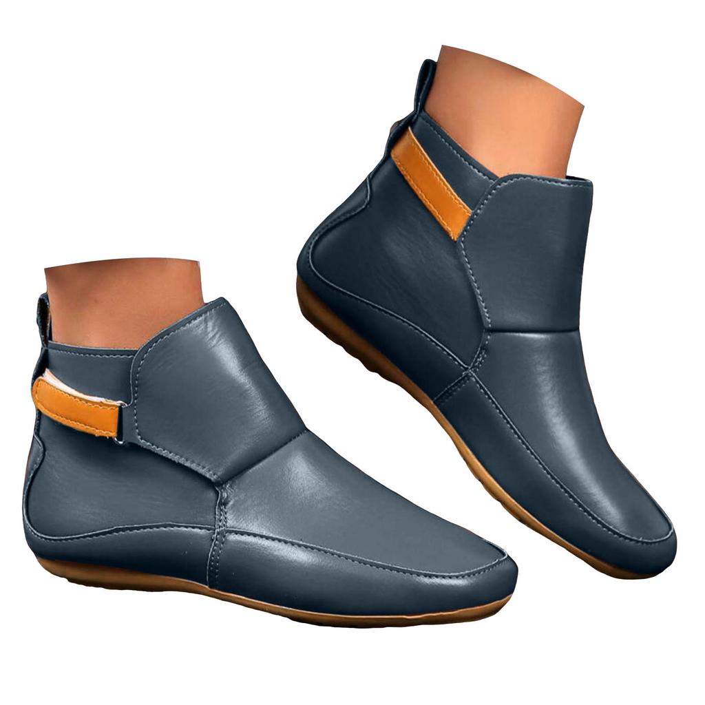 Women's Short Shoes Fashion Casual Flat Solid Color Leather Outerwear Ankle Boots Flat Boots for Women Toe