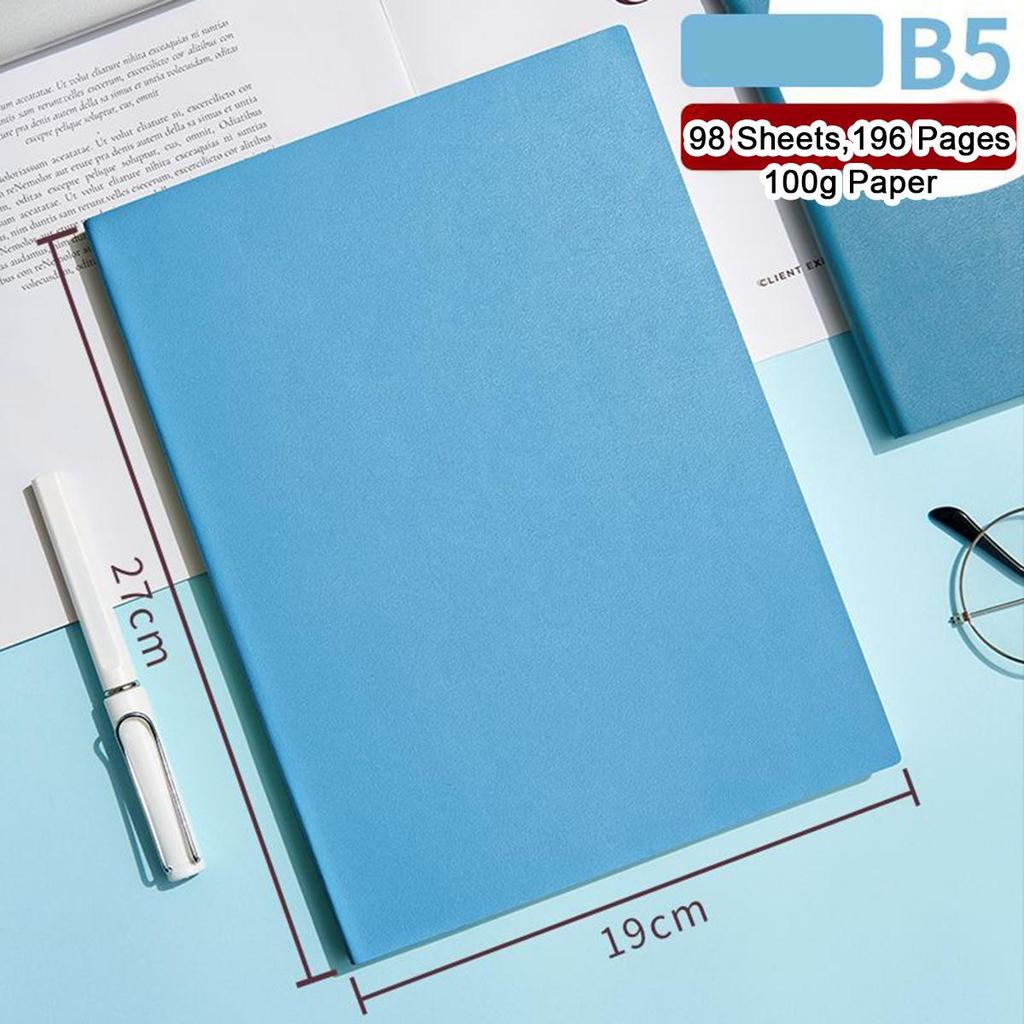 A5/B5 Soft Leather Study Notebook, Lined Pages, Business Meeting Record Book, Notepad, Student Diary, 98 Sheets, 196 Pages