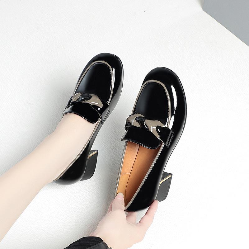 Spring Deep Mouth Thick Heel Loafers Women Autumn New Soft Leather Shoes Slip-on Pedals British Style Fashion Shoes