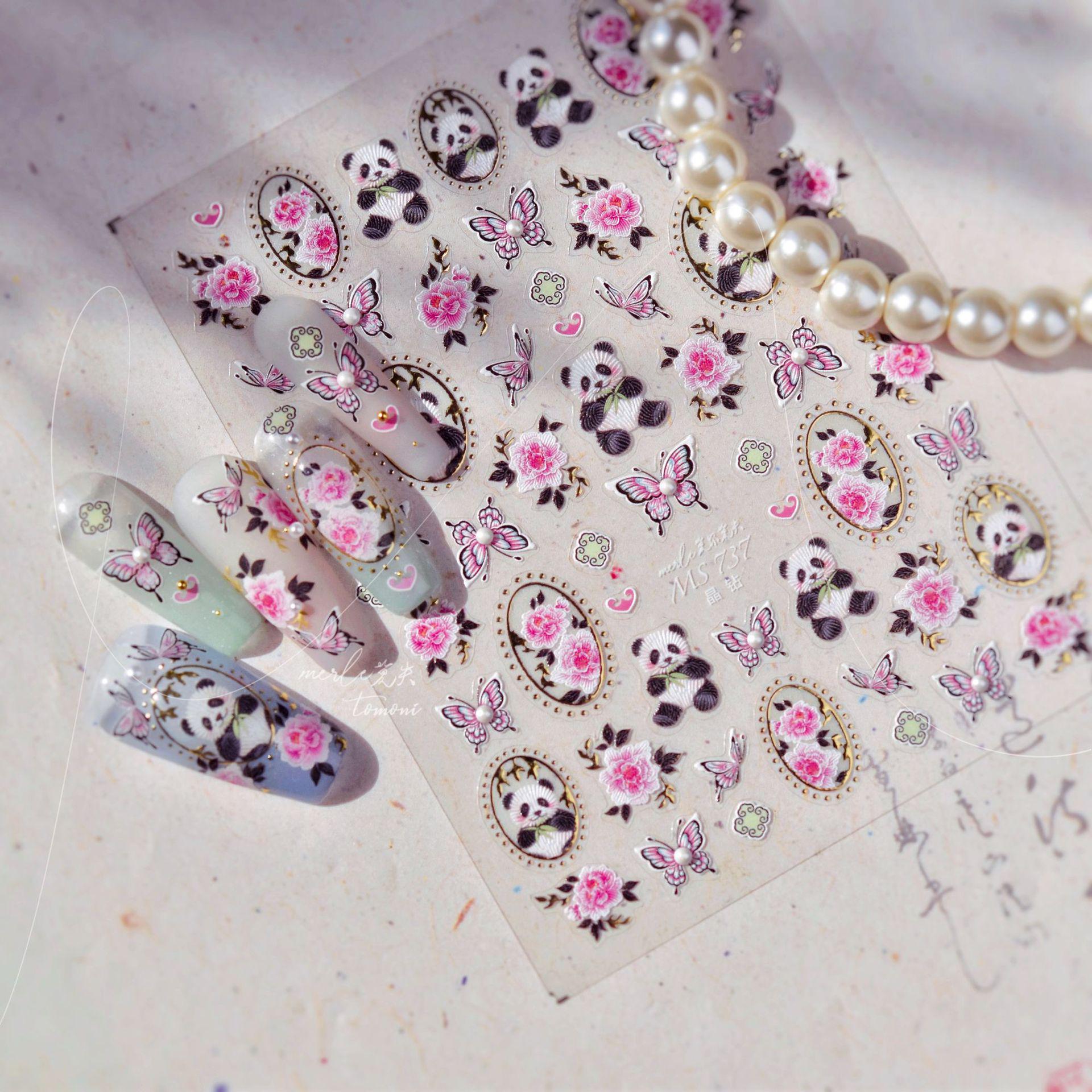 

Tomoni Crystal Diamond & Panda Embroidery Nail Stickers - Exclusive Collaboration Style