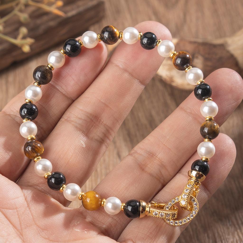 Naturstein-Perlenkette, Perlen-Tigerauge-Armband, hochwertiger Schmuck, Halsketten-Armband-Set