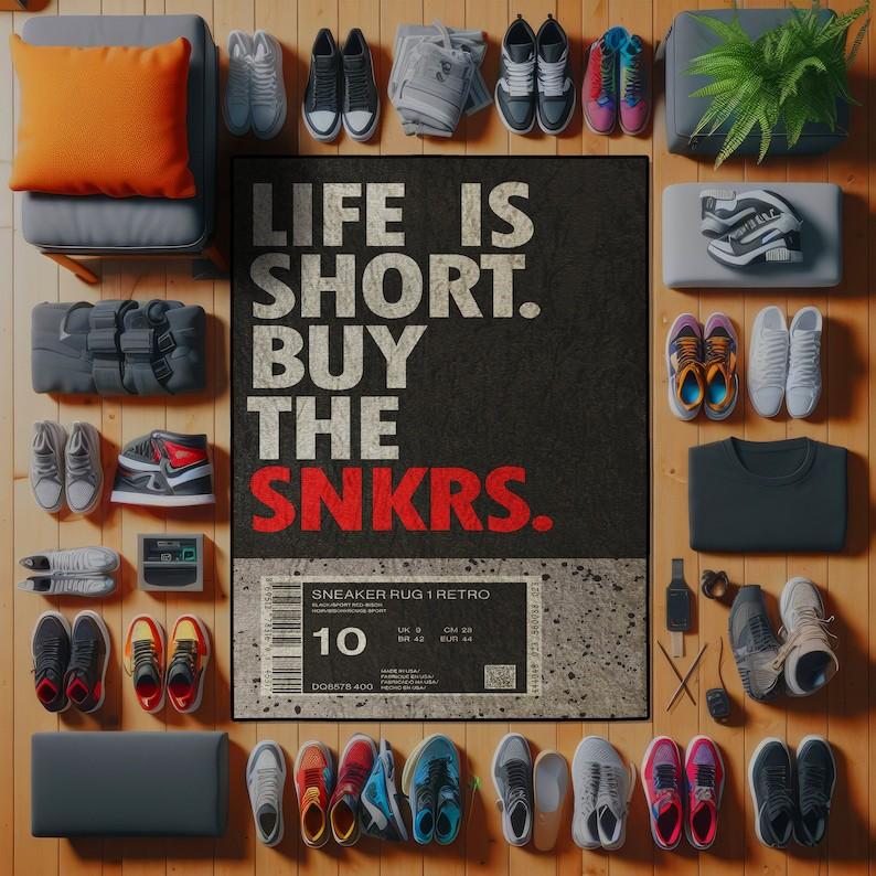 

КОВРИК ДЛЯ КРОССОВОК LIFE IS SHORT BUY THE SNKRS Дизайн бирки для обуви Ковер с узором штрих-кода Коврик Урбан Стритвир Домашний Декор Нескользящий коврик 40X60CM
