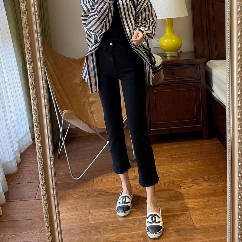 

Женские черные флисовые брюки-сигареты прямого кроя на весну и осень 2022 года - Дизайн с необработанным краем 3XL